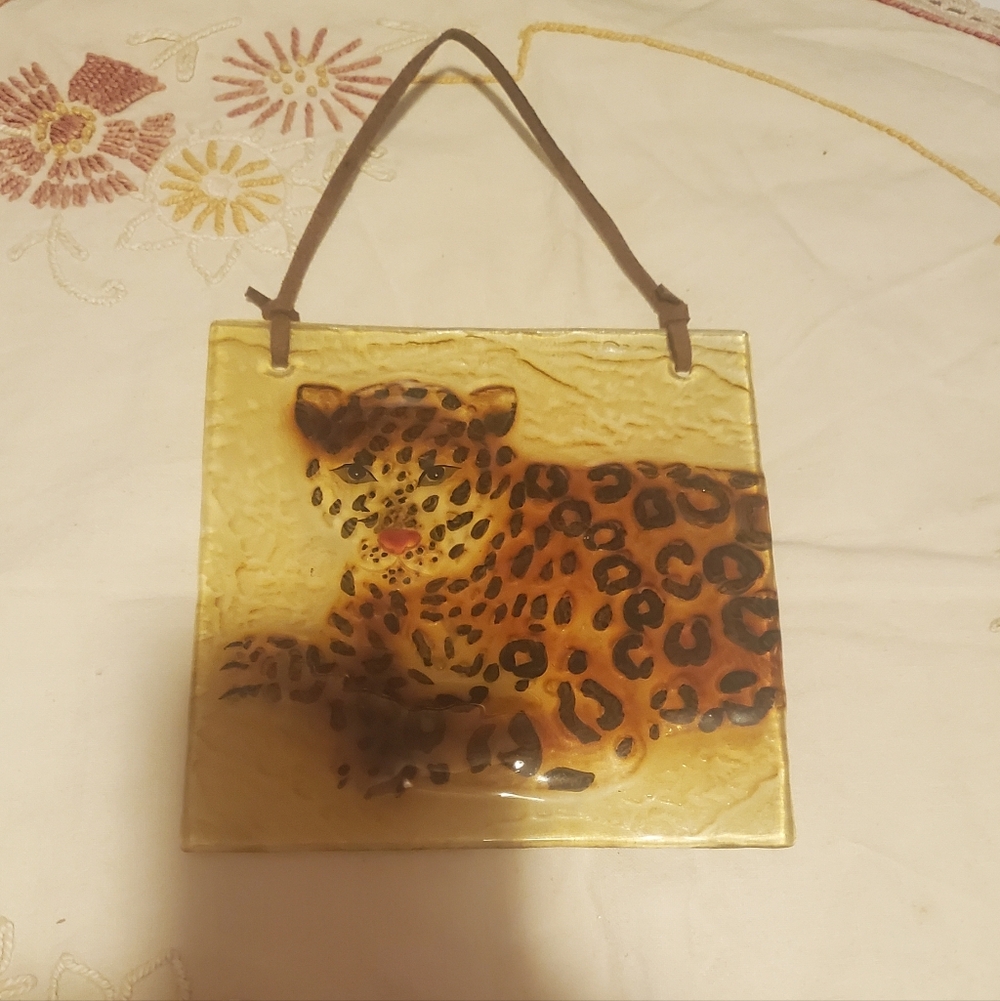 Leopard Wall Hanging Decor Animal Accent Fused Glass